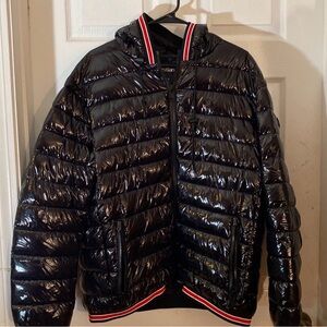 Calvin Klein Men's Shiny Black Quilted Puffer Jacket with Hood
